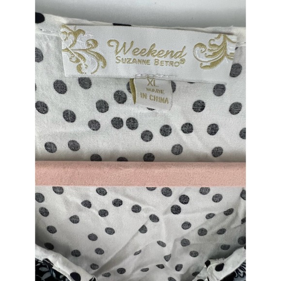 Weekend Suzanne Betro Size XL Womens top Black White Short Sleeve Boho Floral - Picture 2 of 7